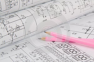 Electrical engineering drawings and pencils