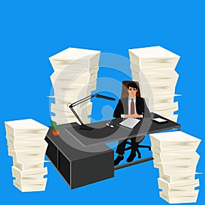 Work environment, pile of papers, vector illustration