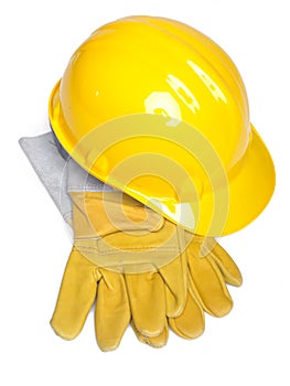 Work equipment Hardhat Hard hat helmet and glowes photo