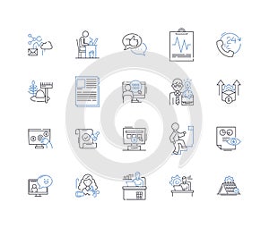 Work evolution line icons collection. Technology, Automation, Globalization, Collaboration, Virtualization, Flexibility