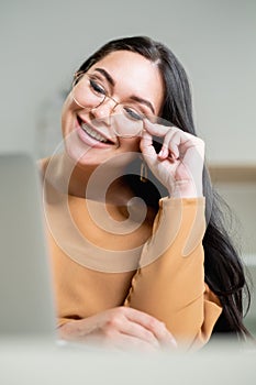 work flirt happy woman stylish look positive