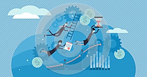 Work flow vector illustration. Flat tiny work organization persons concept.