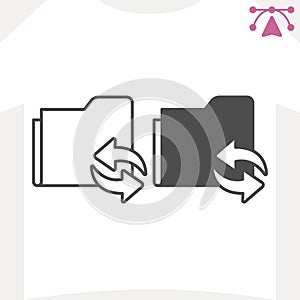 Work folder sync line and solid icon, data storage concept. Vector graphics. Paper folder with arrows for rewriting and