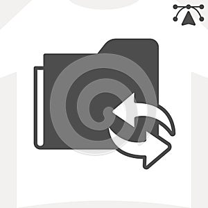 Work folder sync solid icon, data storage concept. Vector graphics. Paper folder with arrows for rewriting and updating
