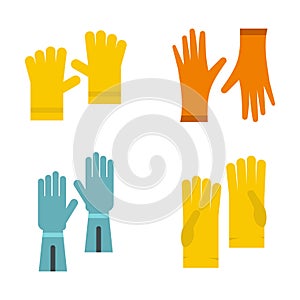 Work gloves icon set, flat style