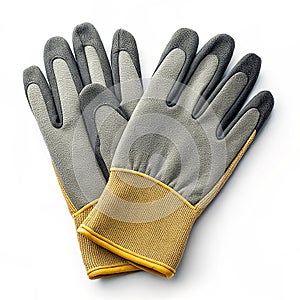 Work gloves with rubber coating on white background