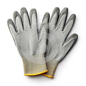 Work gloves with rubber coating on white background