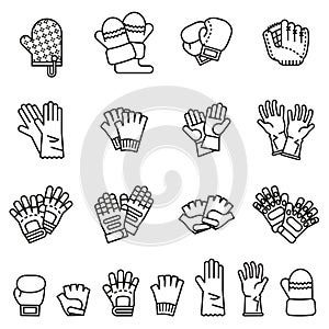 Work gloves, Sport gloves, Baking glove, glove and winter Icons set with white background.