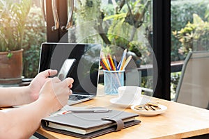 Work from home,Businessman working remotely from home. Using computer. Distance learning onlin