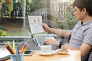 Work from home,Businessman working remotely from home. Using computer. Distance learning onlin