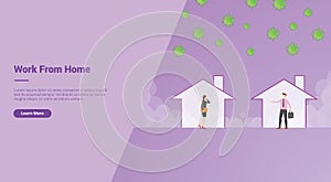 Work From Home campaign concept for website template landing or home page website modern flat cartoon design