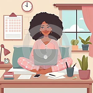 Work at home concept in flat design. Distant work.