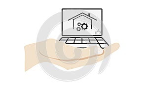 Work at home icon and thumb up photo