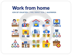 Work from home icons set, Pixel perfect icon, Set of icons for web and mobile