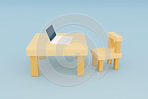 Work from home with laptop 3d illustration.