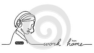 Work from home lettering and vector illustration. Person with headset.