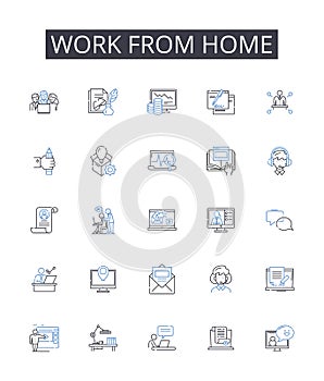 Work from home line icons collection. Remote office, Telecommute option, Distant workspace, Virtual desk, Online