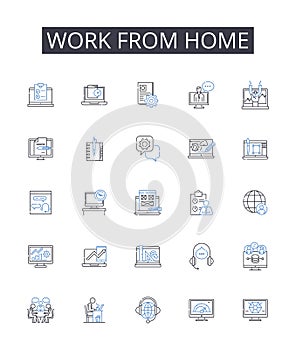 Work from home line icons collection. Remote office, Telecommute option, Distant workspace, Virtual desk, Online