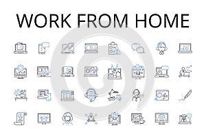 Work from home line icons collection. Remote office, Telecommute option, Distant workspace, Virtual desk, Online