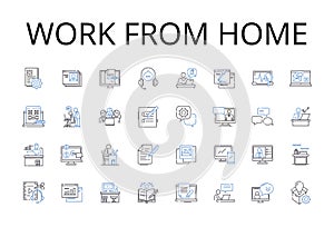 Work from home line icons collection. Remote office, Telecommute option, Distant workspace, Virtual desk, Online