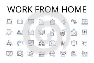 Work from home line icons collection. Remote office, Telecommute option, Distant workspace, Virtual desk, Online