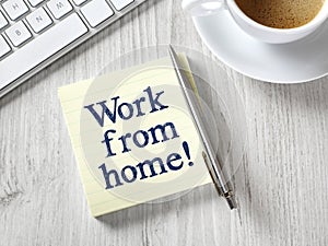 Work from home message on post-it