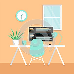 Work from home office remote working workspace vector flat style