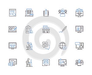 Work from home outline icons collection. Home-based, telecommuting, freelancing, remote, job, flexible, virtual vector