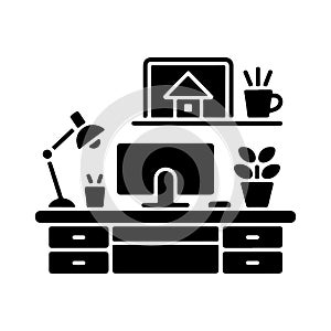Work from Home Setup Solid Icon Representing Home Office