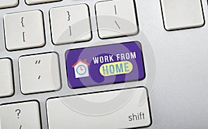Work from home sign closeup on keyboard