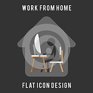 Work from home. work at home. working time. office at home. flat icon design.