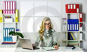 Work or Learnin. boss and employee. ideas for university project. businesswoman sitting in office. making notes while