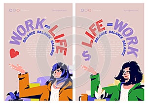 Work and life balance cartoon flyer, banner