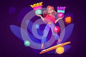 Work and life balance concept with girl balancing