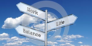 Work, life, balance - metal signpost with three arrows