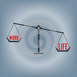 Work life balance wording on weight scale concept, vector illustration in flat design background