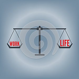 Work life balance wording on weight scale concept, vector illustration in flat design background