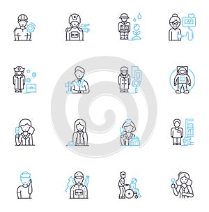 Work-Life linear icons set. Balance, Priorities, Stress, Productivity, Flexibility, Burnout, Motivation line vector and