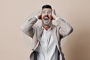 work man crazy business sad angry businessman portrait screaming boss suit