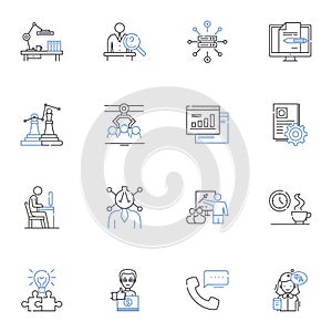 Work management line icons collection. Productivity, Efficiency, Scheduling, Organization, Delegation, Accountability