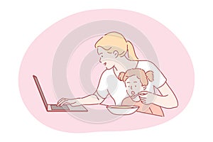 Work, multitasking, motherhood, mothers day concept