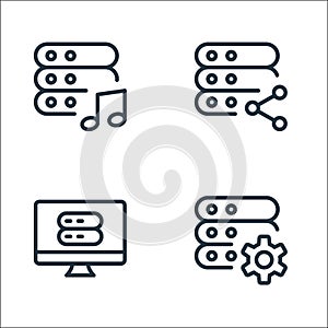 work office server line icons. linear set. quality vector line set such as setting, data, share