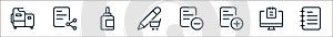 work office supply line icons. linear set. quality vector line set such as note, desktop computer, add, remove, e commerce, ink