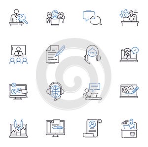 Work offsite line icons collection. Remote, Telecommute, Virtual, Offsite, Distance, Out-of-office, Mobile vector and