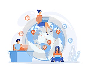 Work outsourcing and telecommuting concept. Business process outsourcing, outplacement, offshore software development