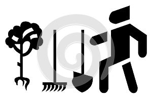 Work people in agriculture. Tools for plant and garden black icon