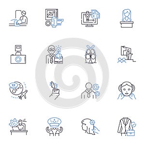Work personas line icons collection. Managerial, Innovator, Hardworking, Creative, Dynamic, Resourceful, Analytical photo