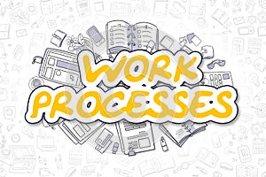 Work Processes - Doodle Yellow Word. Business Concept.