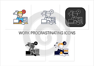 Work procrastinating icons set photo
