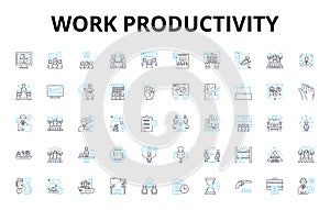 Work productivity linear icons set. Efficiency, Motivation, Focus, Time-management, Organization, Prioritization